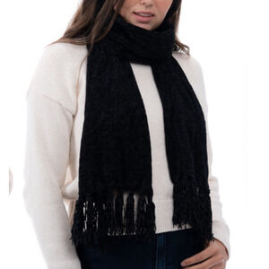 NEW Style & Co Black Chenille Scarf with Fringe Trim Oblong Winter fluffy tassel